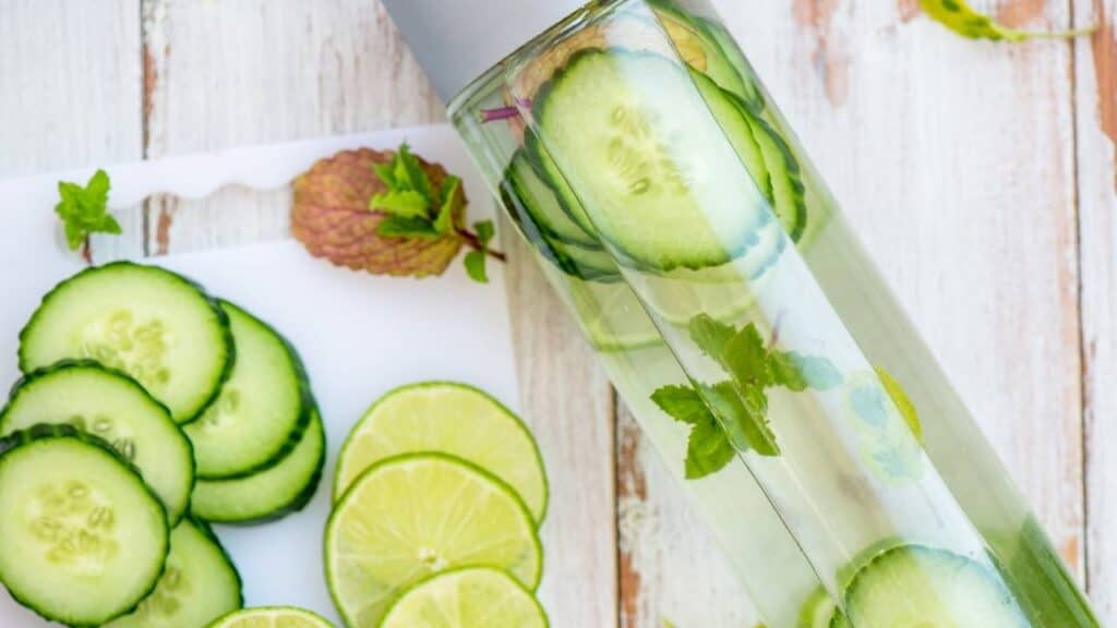 alkaline water with cucumber in a bottle