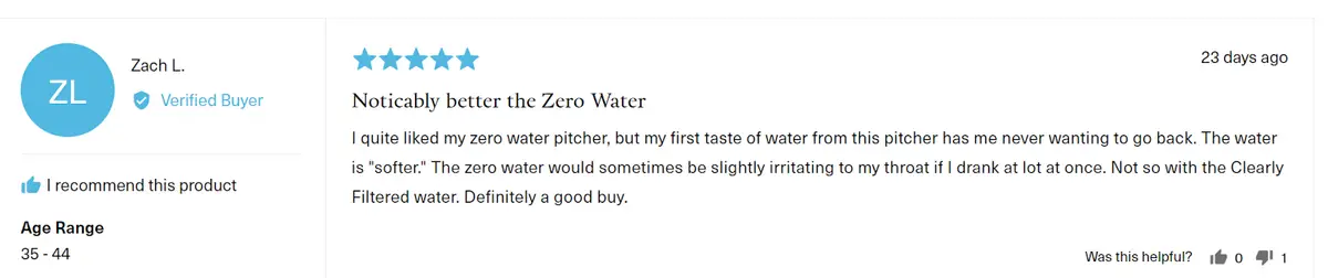 A five star review of the clearly filtered pitcher